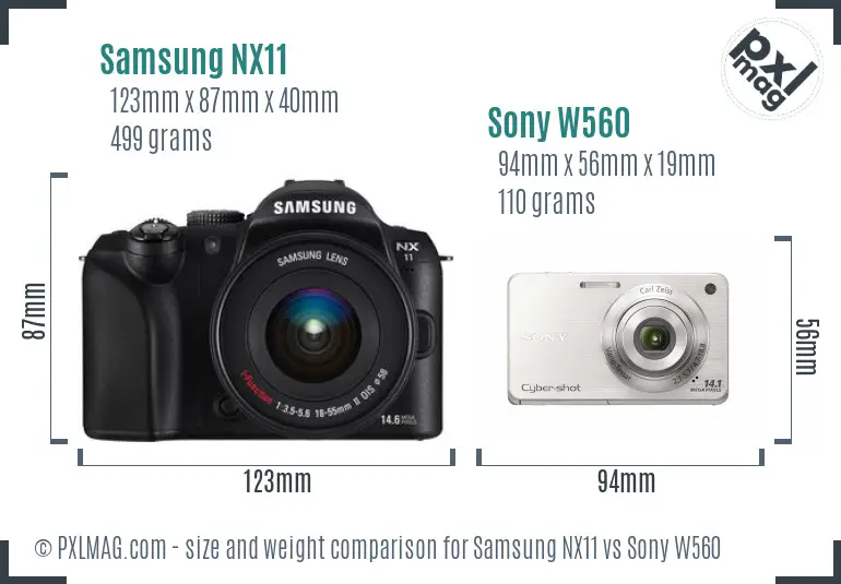 Samsung NX11 vs Sony W560 size comparison