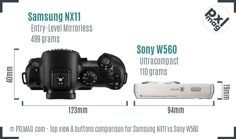 Samsung NX11 vs Sony W560 top view buttons comparison