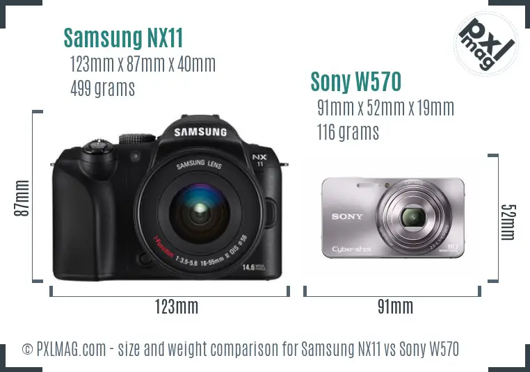 Samsung NX11 vs Sony W570 size comparison