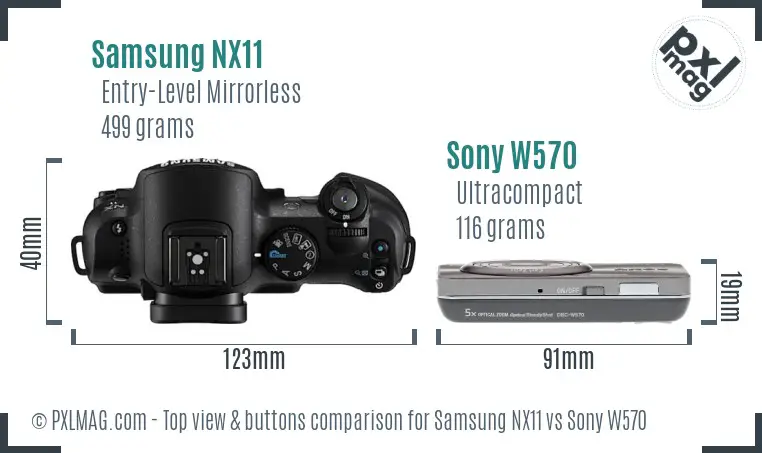 Samsung NX11 vs Sony W570 top view buttons comparison