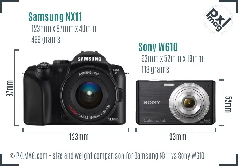 Samsung NX11 vs Sony W610 size comparison