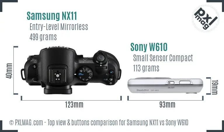 Samsung NX11 vs Sony W610 top view buttons comparison