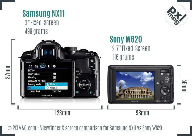 Samsung NX11 vs Sony W620 Screen and Viewfinder comparison