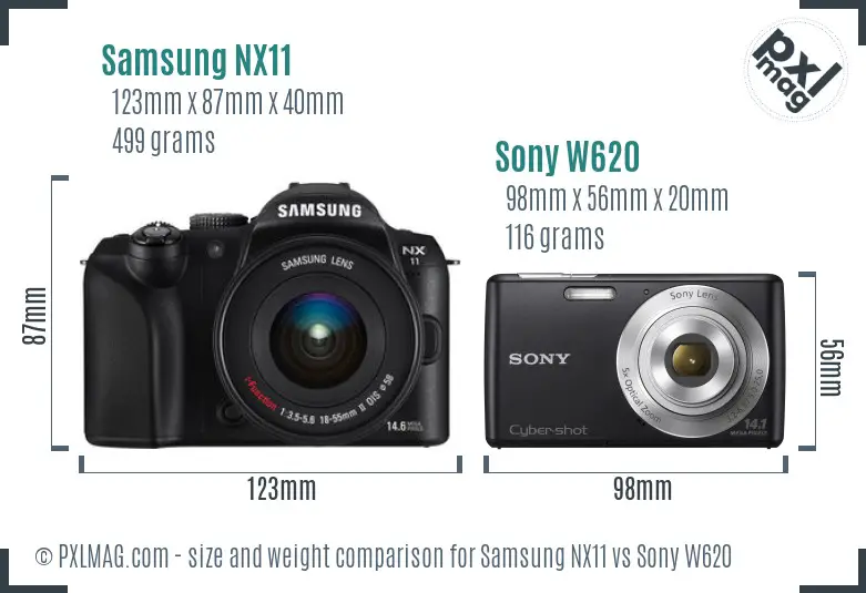 Samsung NX11 vs Sony W620 size comparison