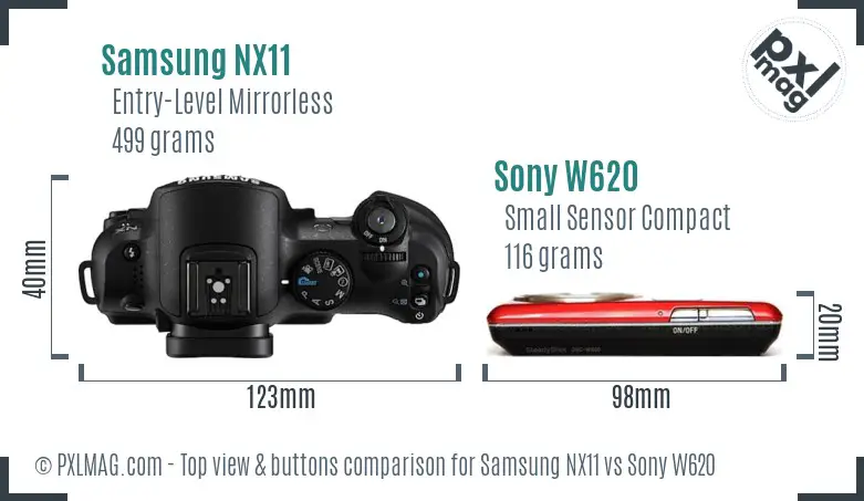 Samsung NX11 vs Sony W620 top view buttons comparison