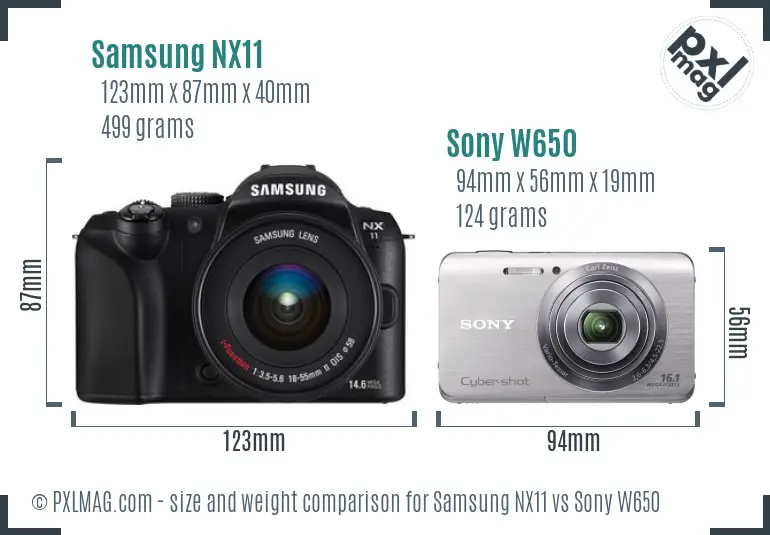 Samsung NX11 vs Sony W650 size comparison