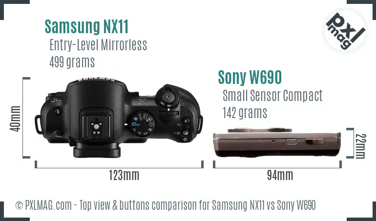 Samsung NX11 vs Sony W690 top view buttons comparison