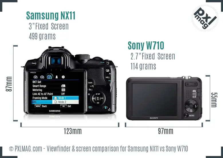 Samsung NX11 vs Sony W710 Screen and Viewfinder comparison