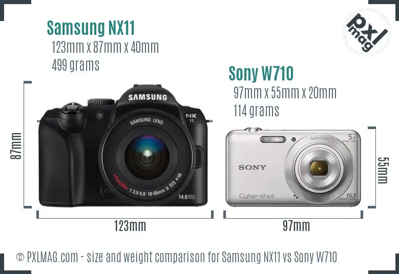 Samsung NX11 vs Sony W710 size comparison