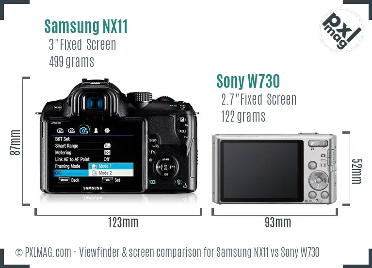 Samsung NX11 vs Sony W730 Screen and Viewfinder comparison