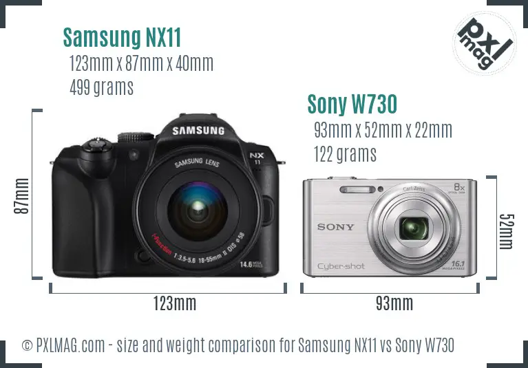 Samsung NX11 vs Sony W730 size comparison