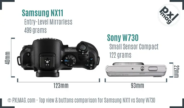 Samsung NX11 vs Sony W730 top view buttons comparison