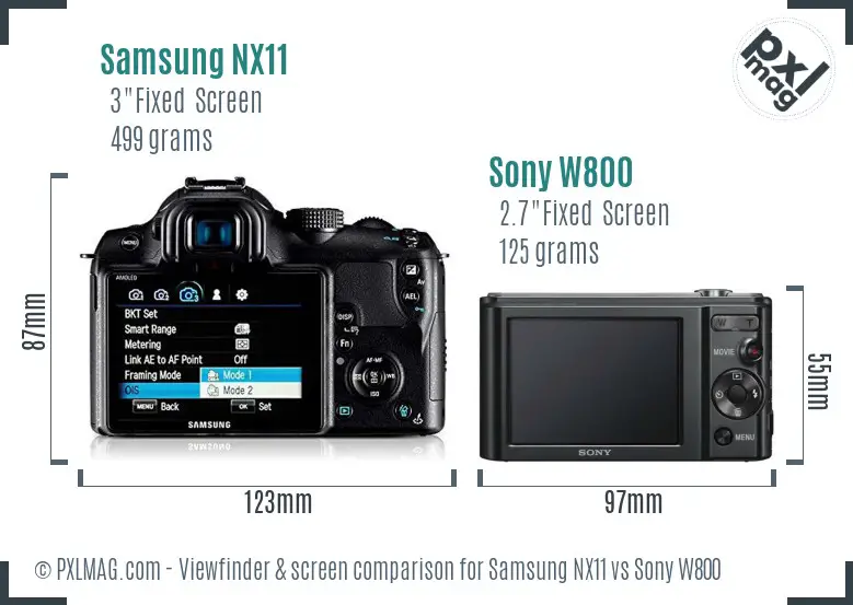 Samsung NX11 vs Sony W800 Screen and Viewfinder comparison