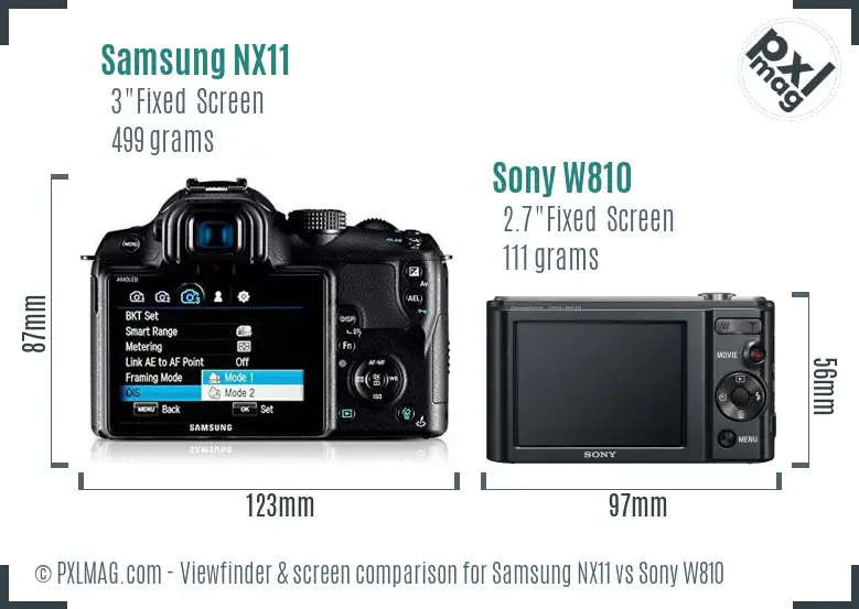 Samsung NX11 vs Sony W810 Screen and Viewfinder comparison
