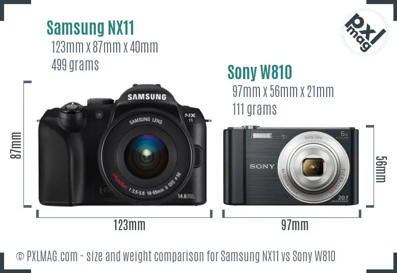 Samsung NX11 vs Sony W810 size comparison