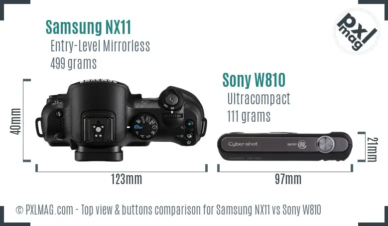 Samsung NX11 vs Sony W810 top view buttons comparison