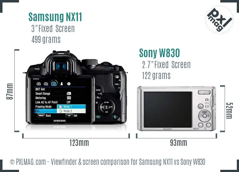 Samsung NX11 vs Sony W830 Screen and Viewfinder comparison