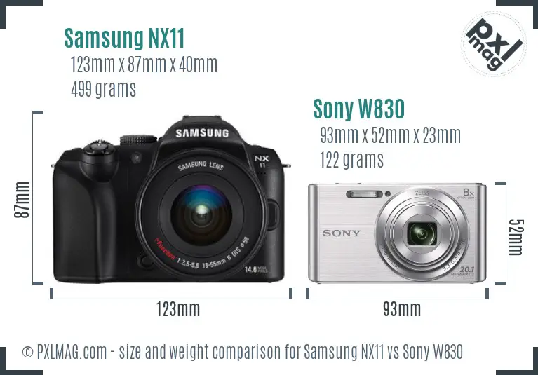 Samsung NX11 vs Sony W830 size comparison