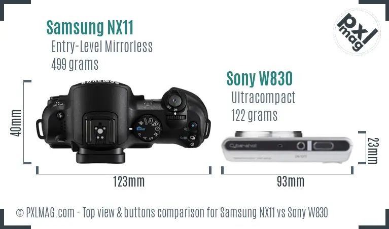 Samsung NX11 vs Sony W830 top view buttons comparison