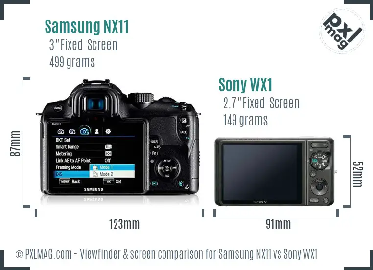 Samsung NX11 vs Sony WX1 Screen and Viewfinder comparison