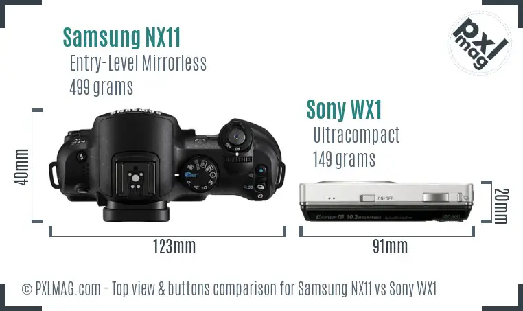 Samsung NX11 vs Sony WX1 top view buttons comparison