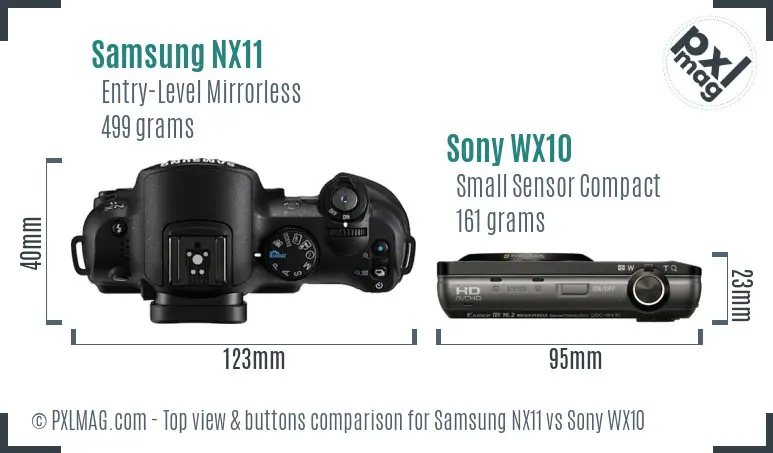 Samsung NX11 vs Sony WX10 top view buttons comparison
