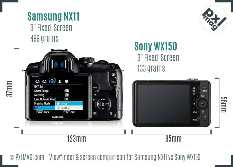 Samsung NX11 vs Sony WX150 Screen and Viewfinder comparison