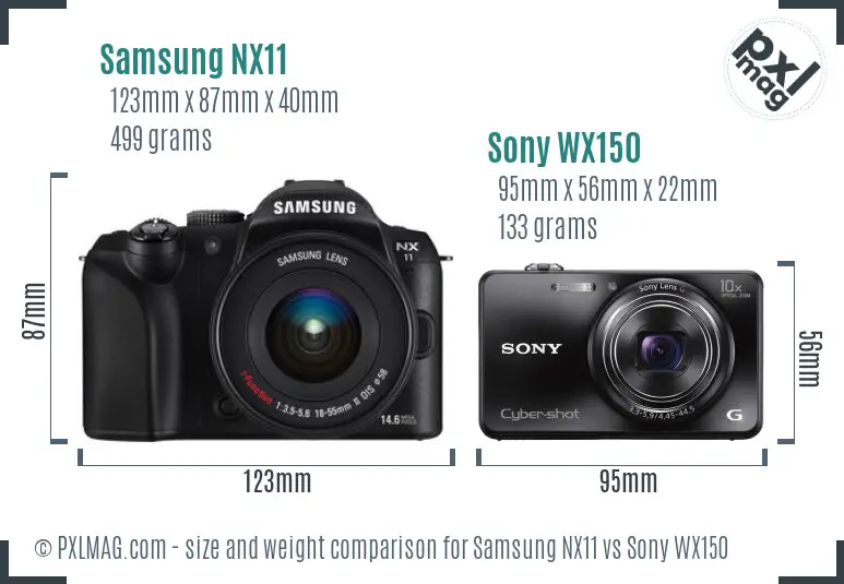 Samsung NX11 vs Sony WX150 size comparison