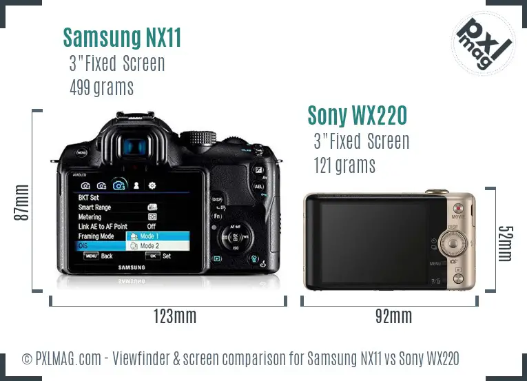 Samsung NX11 vs Sony WX220 Screen and Viewfinder comparison