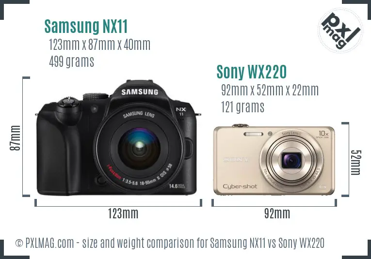 Samsung NX11 vs Sony WX220 size comparison