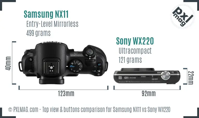 Samsung NX11 vs Sony WX220 top view buttons comparison