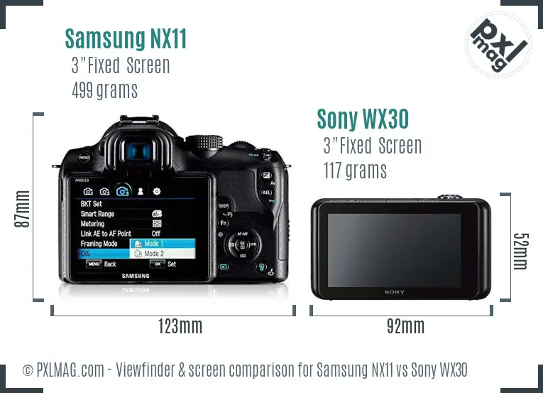 Samsung NX11 vs Sony WX30 Screen and Viewfinder comparison