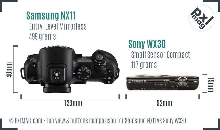 Samsung NX11 vs Sony WX30 top view buttons comparison