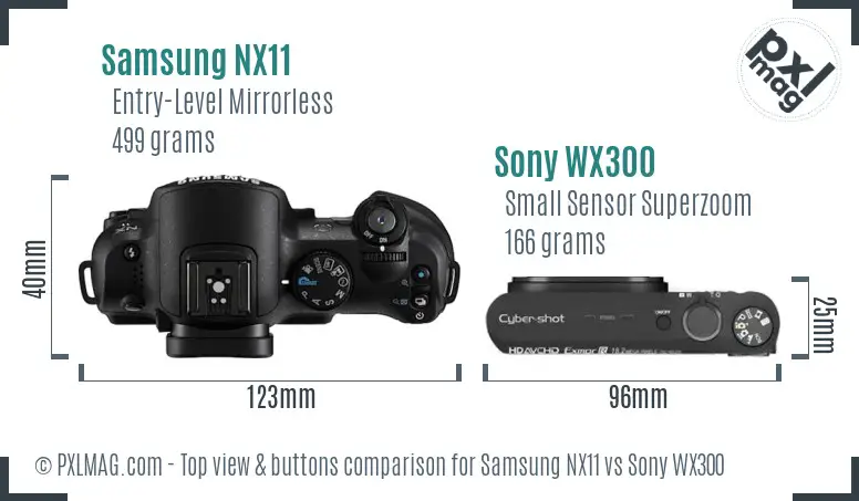 Samsung NX11 vs Sony WX300 top view buttons comparison