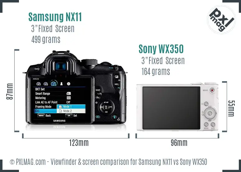 Samsung NX11 vs Sony WX350 Screen and Viewfinder comparison