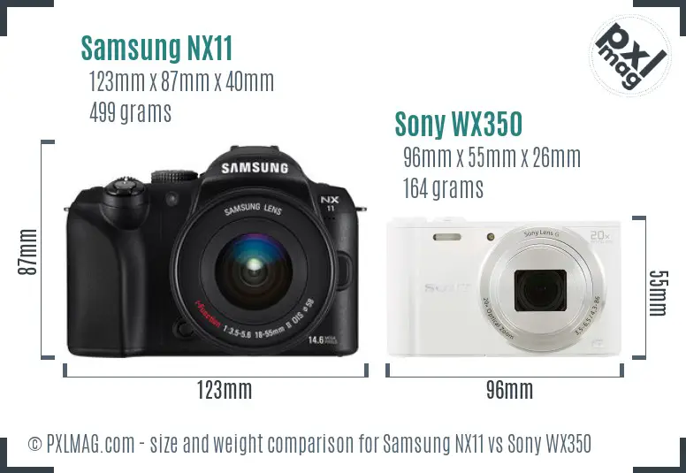 Samsung NX11 vs Sony WX350 size comparison