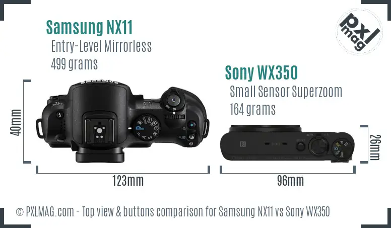 Samsung NX11 vs Sony WX350 top view buttons comparison