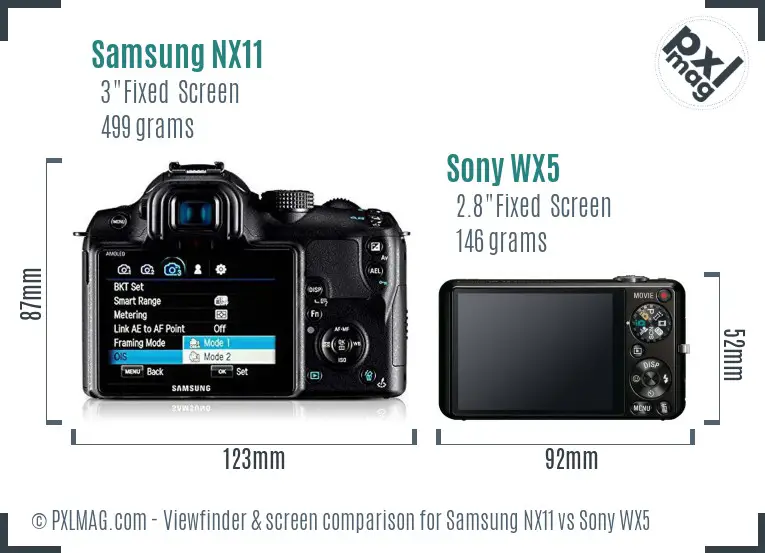 Samsung NX11 vs Sony WX5 Screen and Viewfinder comparison