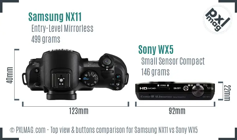 Samsung NX11 vs Sony WX5 top view buttons comparison