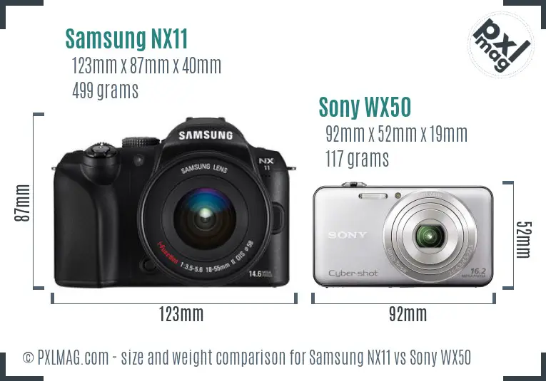 Samsung NX11 vs Sony WX50 size comparison