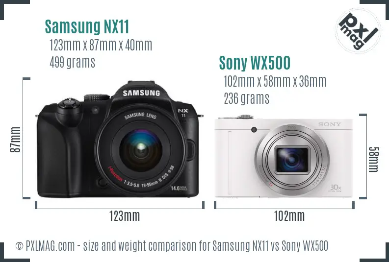 Samsung NX11 vs Sony WX500 size comparison