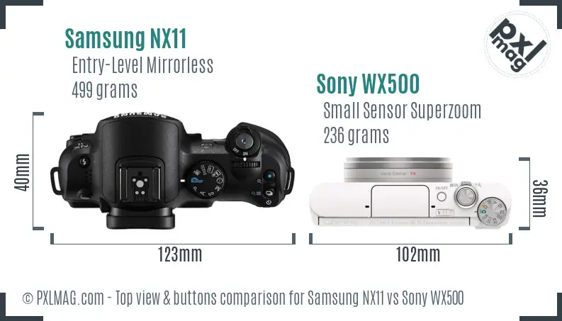 Samsung NX11 vs Sony WX500 top view buttons comparison