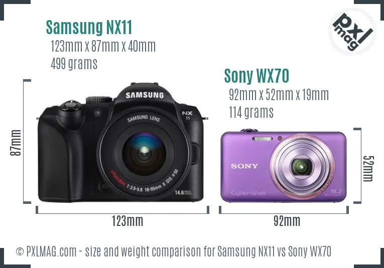 Samsung NX11 vs Sony WX70 size comparison
