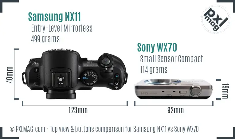 Samsung NX11 vs Sony WX70 top view buttons comparison