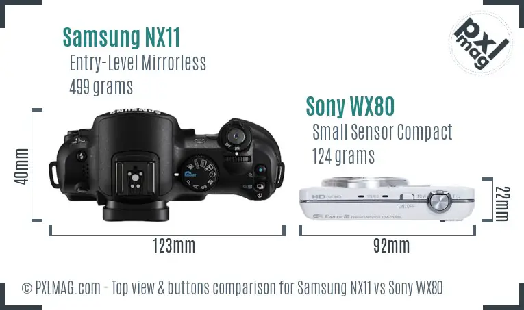 Samsung NX11 vs Sony WX80 top view buttons comparison