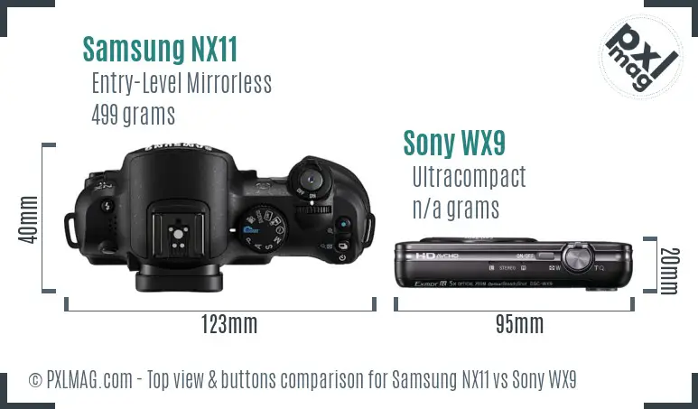 Samsung NX11 vs Sony WX9 top view buttons comparison