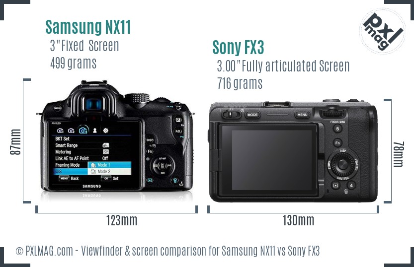 Samsung NX11 vs Sony FX3 Screen and Viewfinder comparison