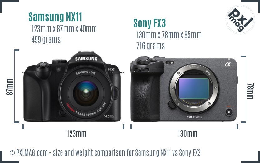 Samsung NX11 vs Sony FX3 size comparison