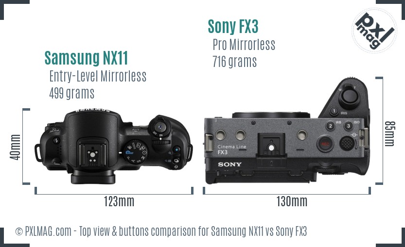 Samsung NX11 vs Sony FX3 top view buttons comparison