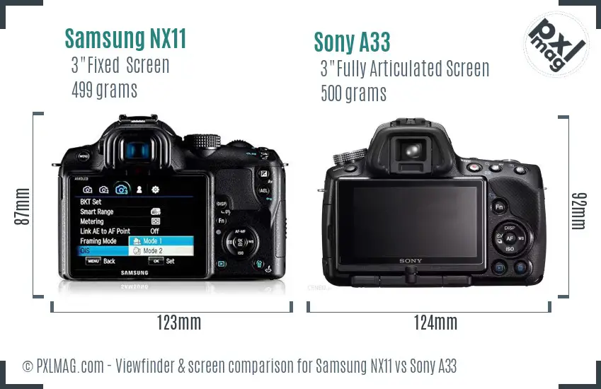 Samsung NX11 vs Sony A33 Screen and Viewfinder comparison